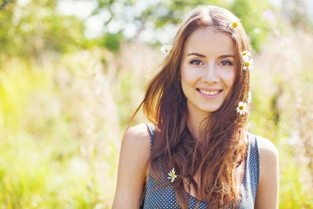 beautiful woman flowers spring