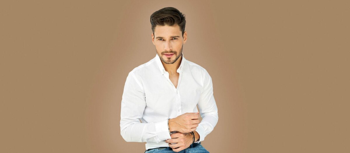 Male model on brown background